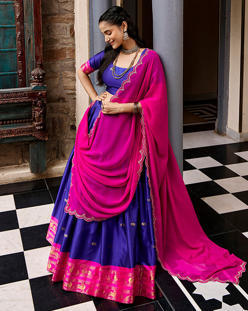Royal Blue Color Rich Cotton Zari Weaving Half Saree