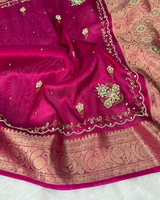 Rani Pink Color  Premium Banarasi Tissue Silk Saree