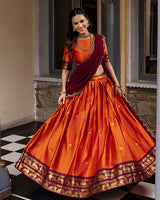 Orange Color Rich Cotton Zari Weaving Half Saree