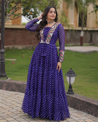 Three Color Lehariya Print Faux Georgette Navratri Gown