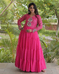 Four Color Laheriya Print Faux Georgette Navratri Gown