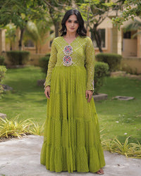 Four Color Laheriya Print Faux Georgette Navratri Gown