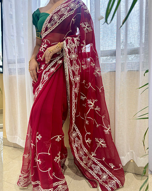 Maroon Color Royal Georgette Saree