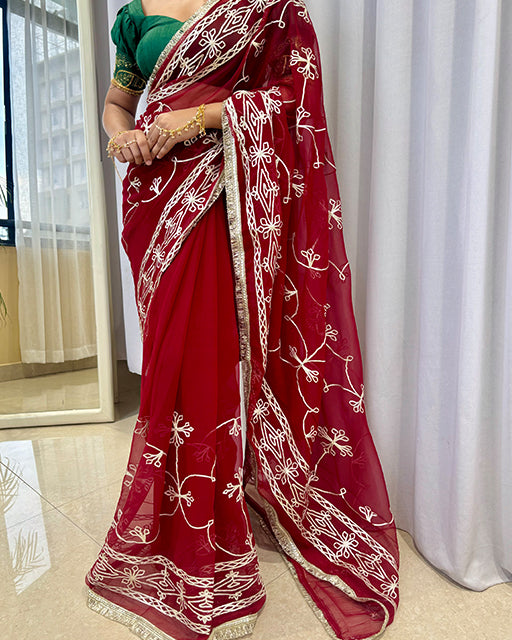 Maroon Color Royal Georgette Saree