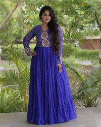 Four Color Laheriya Print Faux Georgette Navratri Gown