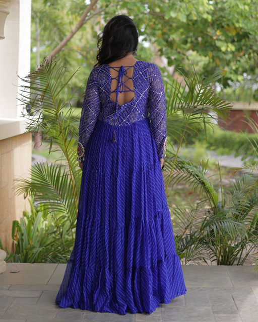 Four Color Laheriya Print Faux Georgette Navratri Gown