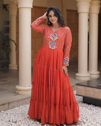 Four Color Laheriya Print Faux Georgette Navratri Gown