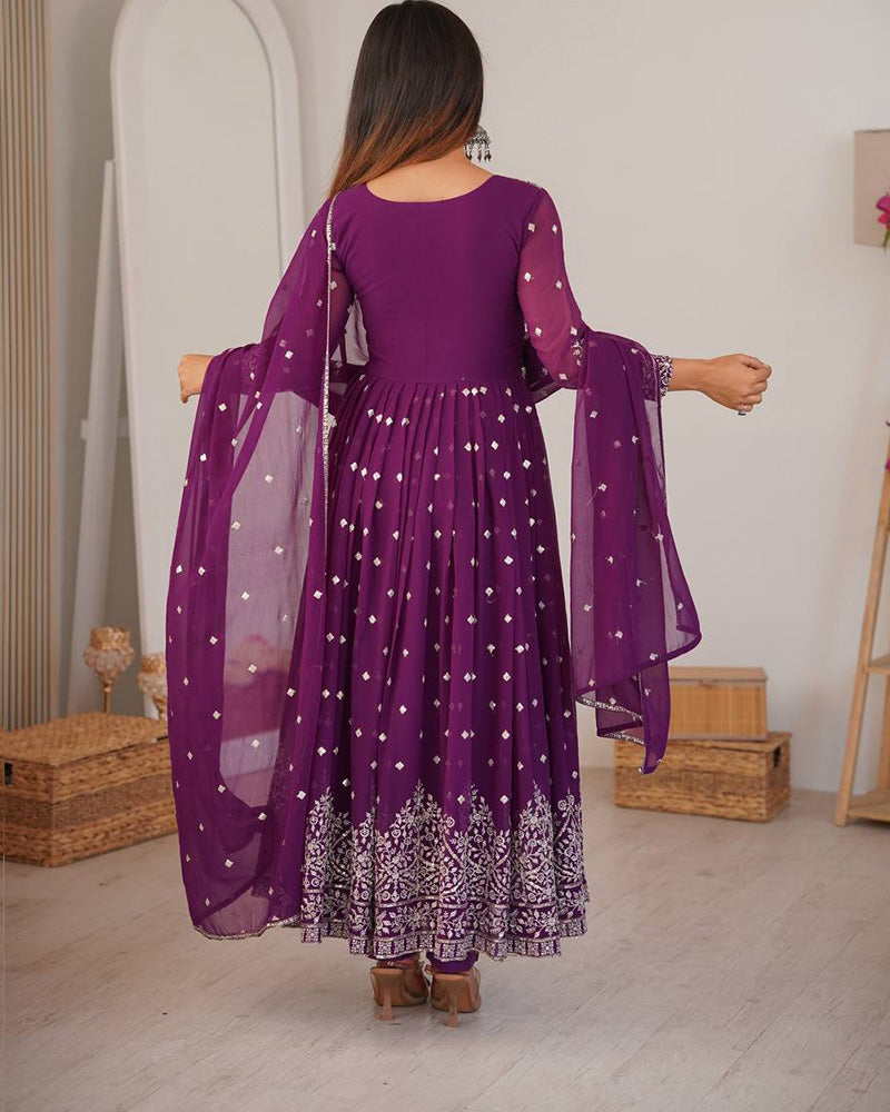 Wine  Color Georgette Sequence Embroidered Anarkali Suit