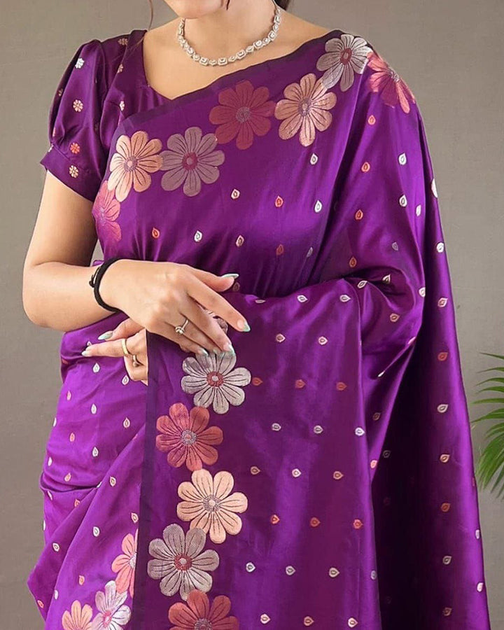 Jacquard Design Purple color Soft Lichi Silk Saree