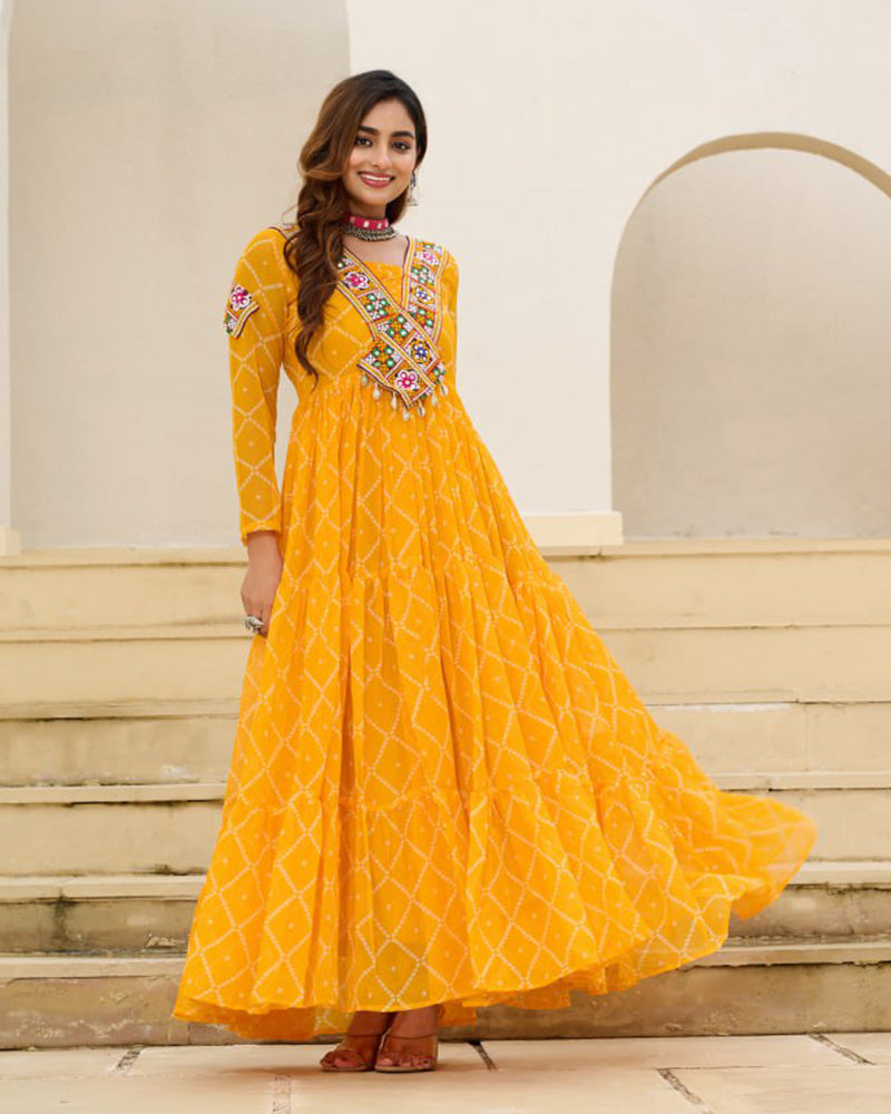 Traditional Yellow Color Georgette Navratri Gown