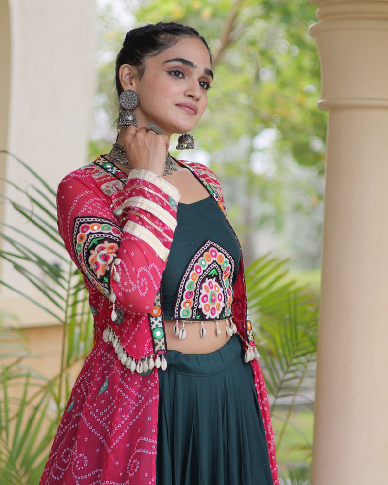 Dark Green Color Bandhani Printed With Rayon Lehenga  Choli