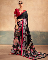 Red Color Satin Silk Kalamkari Printed Saree