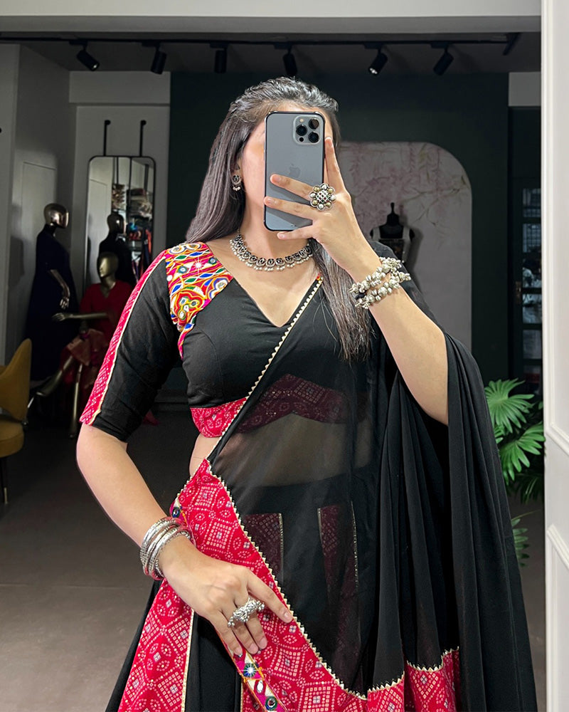 Black And Pink Color Pure Rayon Navratri Lehenga Choli