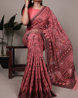 Orange Color Thread Weaving Poly Cotton Saree