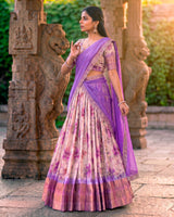 Purple Color Dola Chex Floral Printed Half Saree