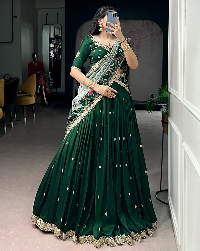 Premium Green Embroidered Vichitra Silk Lehenga Choli
