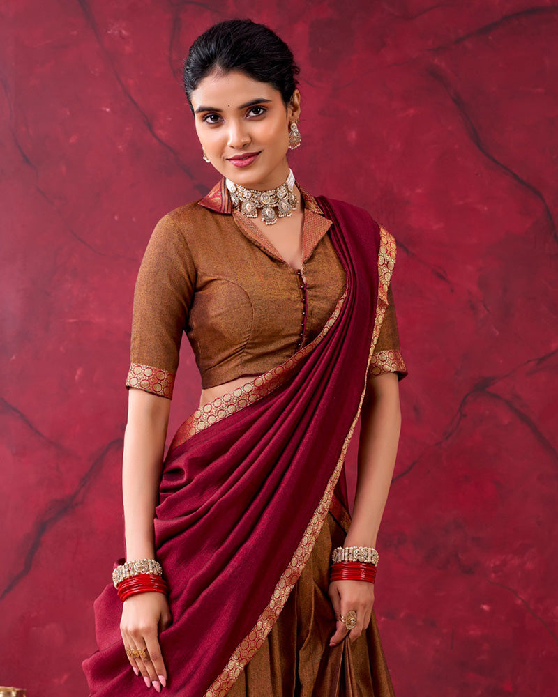 South Indian Style Mustard Color Narayan Pet Cotton Half Saree