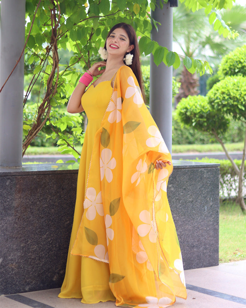 Buy Yellow Color Readymade Gown Online