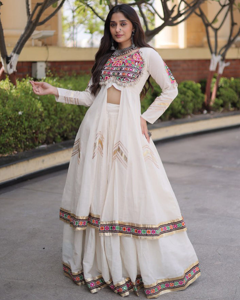 Four Color Traditional Kora Cotton Navratri Lehenga Choli