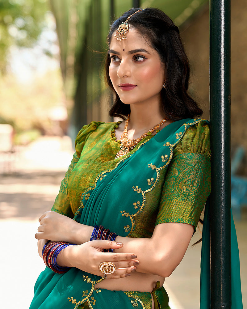 Parrot Green Color Kanjivaram Lehenga Choli