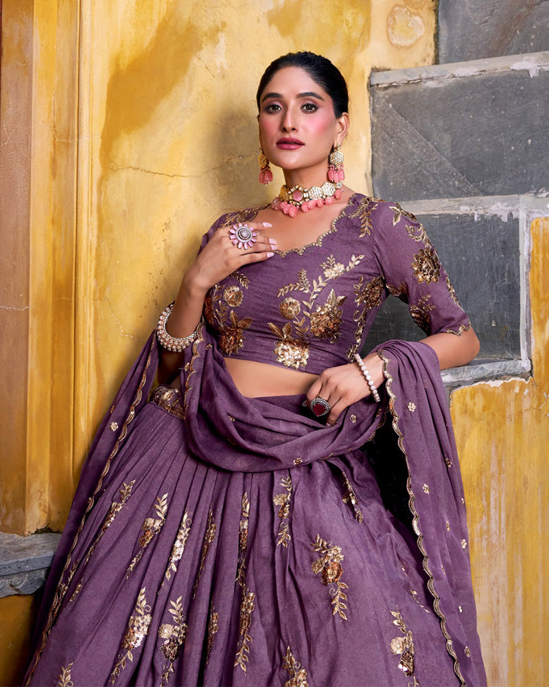 Onion Color Chocolate Crush Embroidered Lehenga Choli
