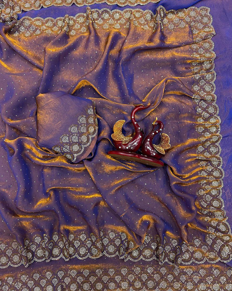 Grey Color Space Silk Embroidered Saree