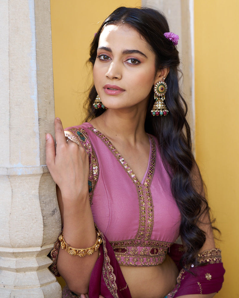 Baby Pink Color Star Georgette Embroidered Lehenga Choli