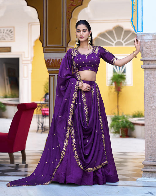 Designer Purple Color Nc Silk Embroidered Lehenga Choli