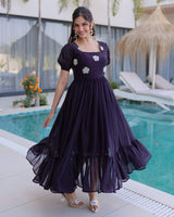 Dark Purple Color Fendi Silk Beads Embroidered Gown
