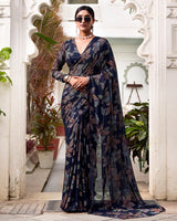 Navy Blue Color Lurex Brasso Viscose Saree