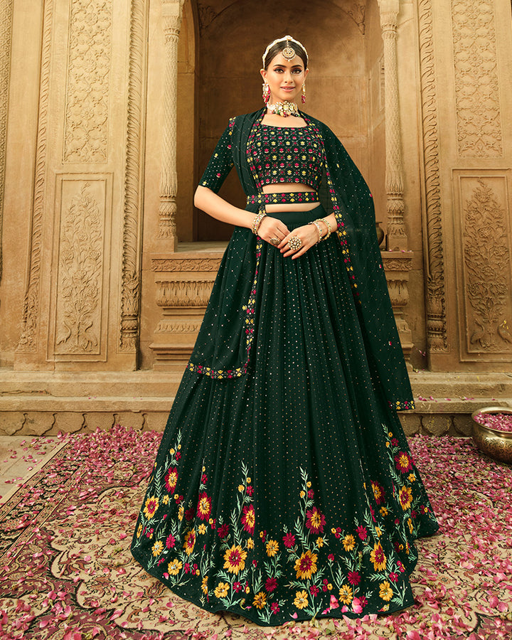 Designer Green Color Georgette Semi Stitched Lehenga Choli