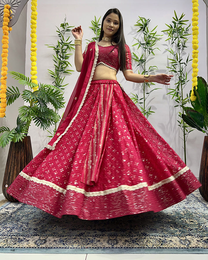 Rani Pink Color Designing Georgette Embroidered Lehenga Choli