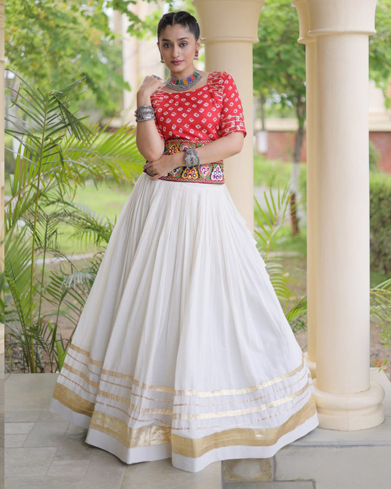 Four Color Kora Cotton With Gota Patti Work Navratri Lehenga Set