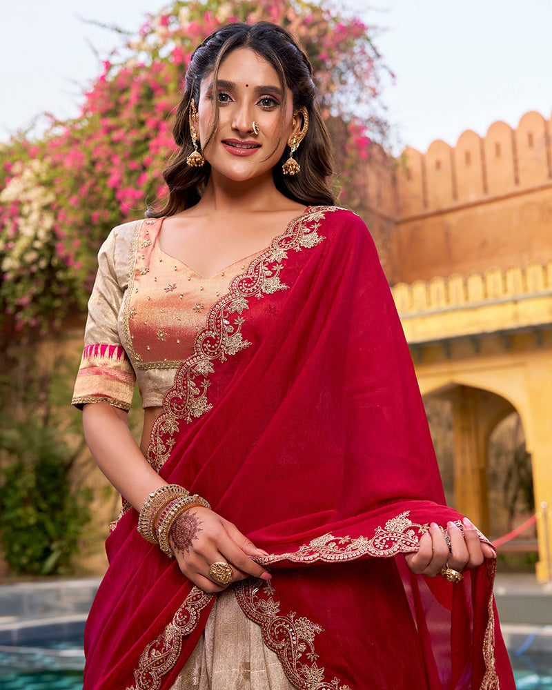 Off White Color Slub Kota Paithani Silk Lehenga Choli