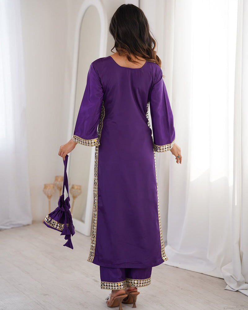 Purple Color Natural Crape Kurti Suit