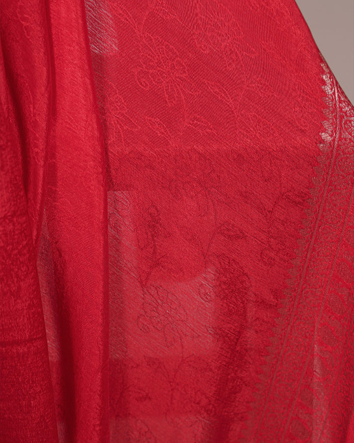 Red Color Chinon Self Printed Saree
