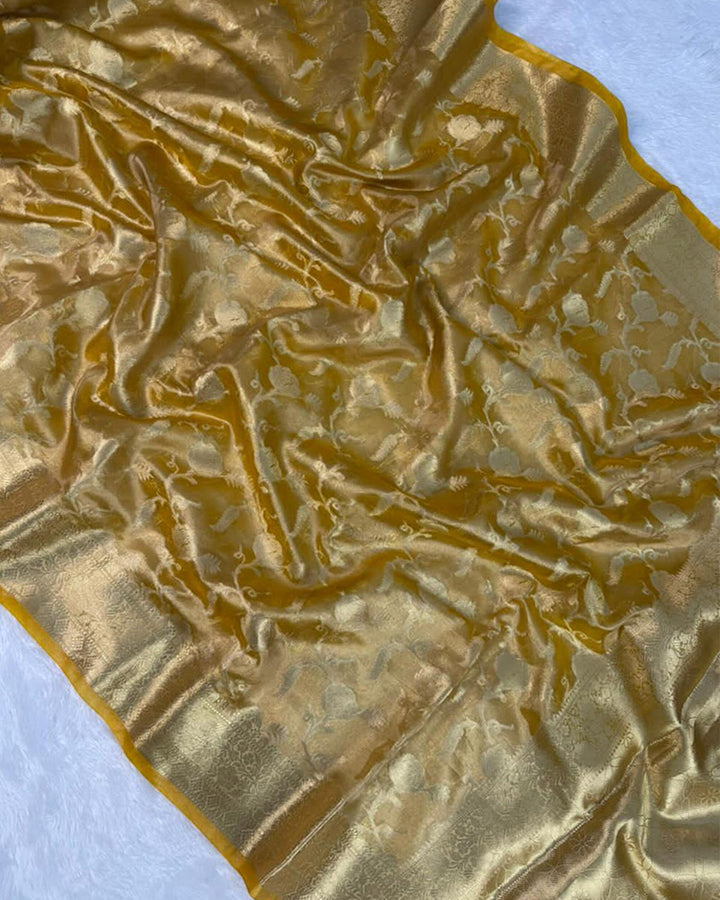 Golden Color Banarasi Tissue Zari Weaving Saree