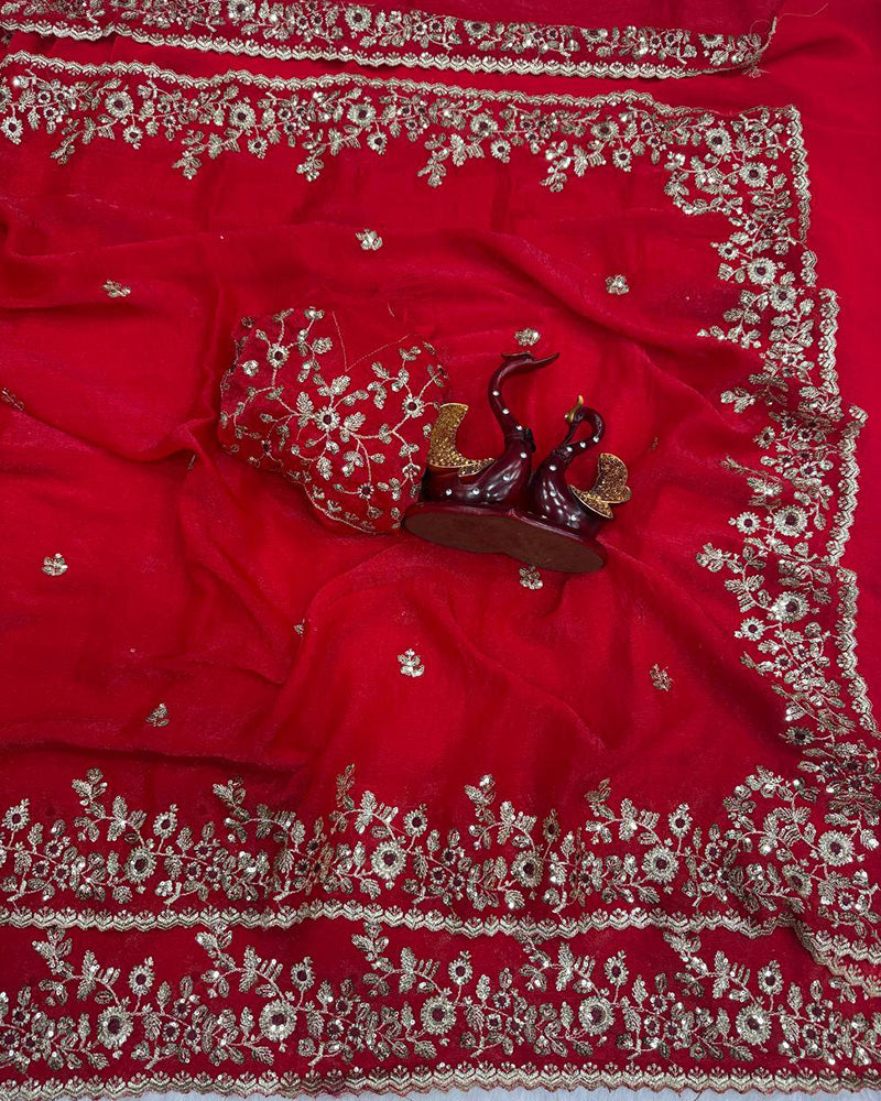 Vandana Kholiya In Brown Color Fendi Chiffon Sequence Embroidered Saree