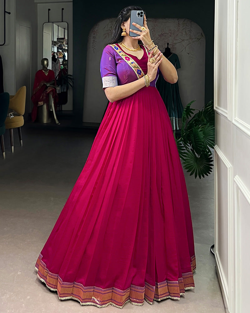 Pink Color Vichitra Silk Zari Weaving Gown