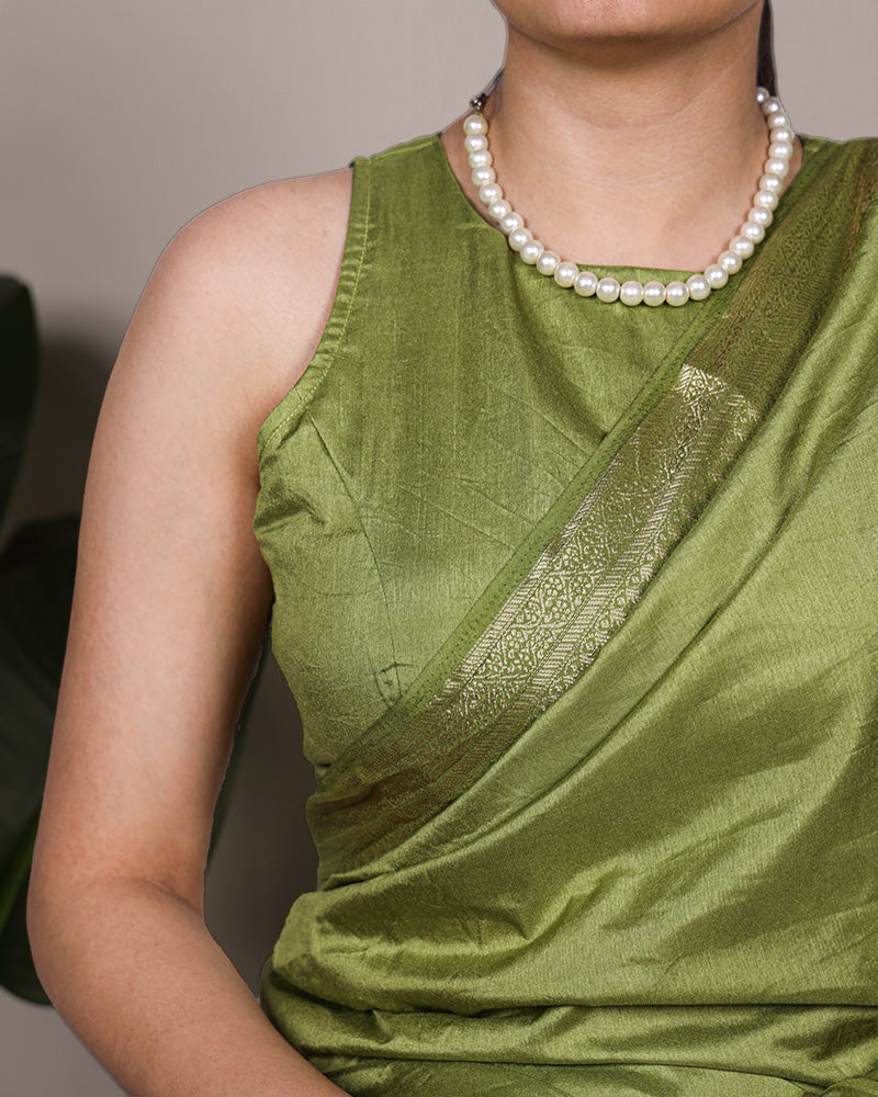 Pista Color Nylon Dola Silk Zari Weaving Saree