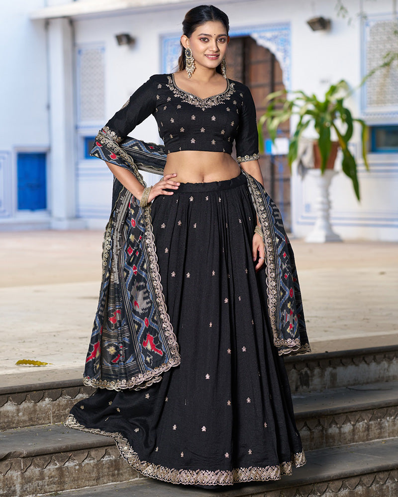 Premium Black Embroidered Vichitra Silk Lehenga Choli
