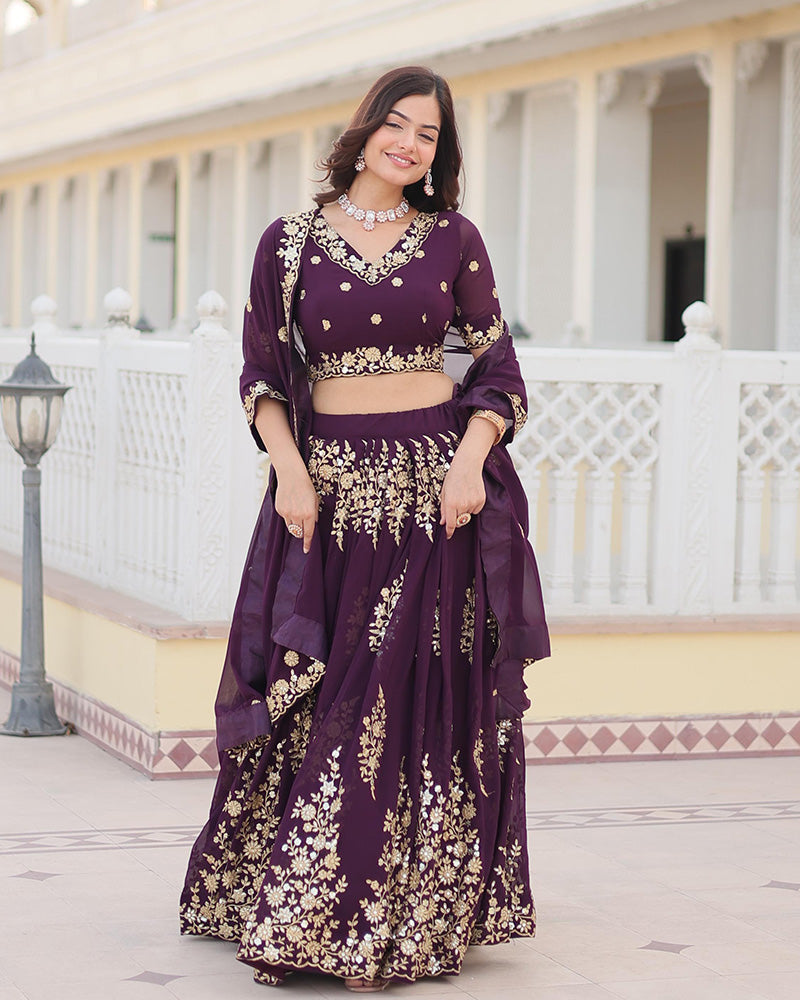 Deep Violet Color Georgette Sequence Embroidery Lehenga Choli