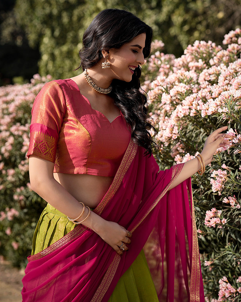 Pista Color Kanchipuram Silk Designer Half Saree
