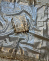 Grey Color Glass Banarasi Tissue Silk Saree