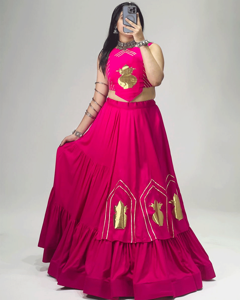 Four Color Beautiful Pure Rayon Cotton Navratri Lehenga Choli Set