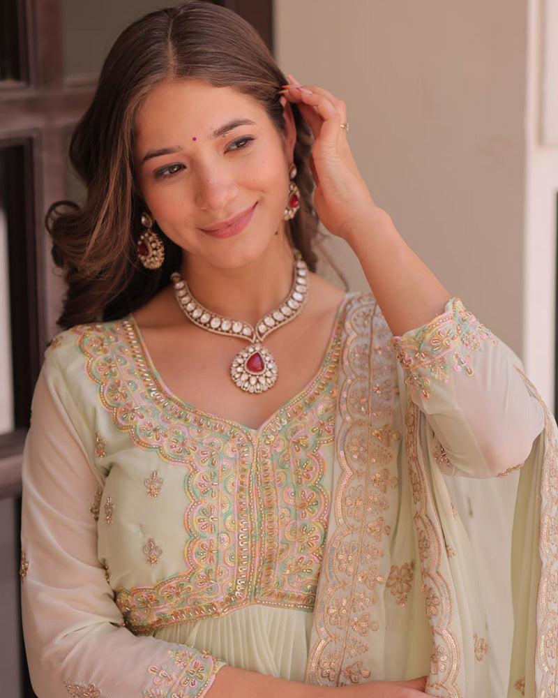 Pista Color Star Georgette Embroidered Gown