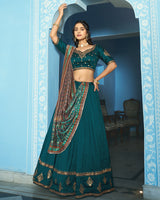 Elegant Teal Green Embroidered Vichitra Silk Lehenga Choli