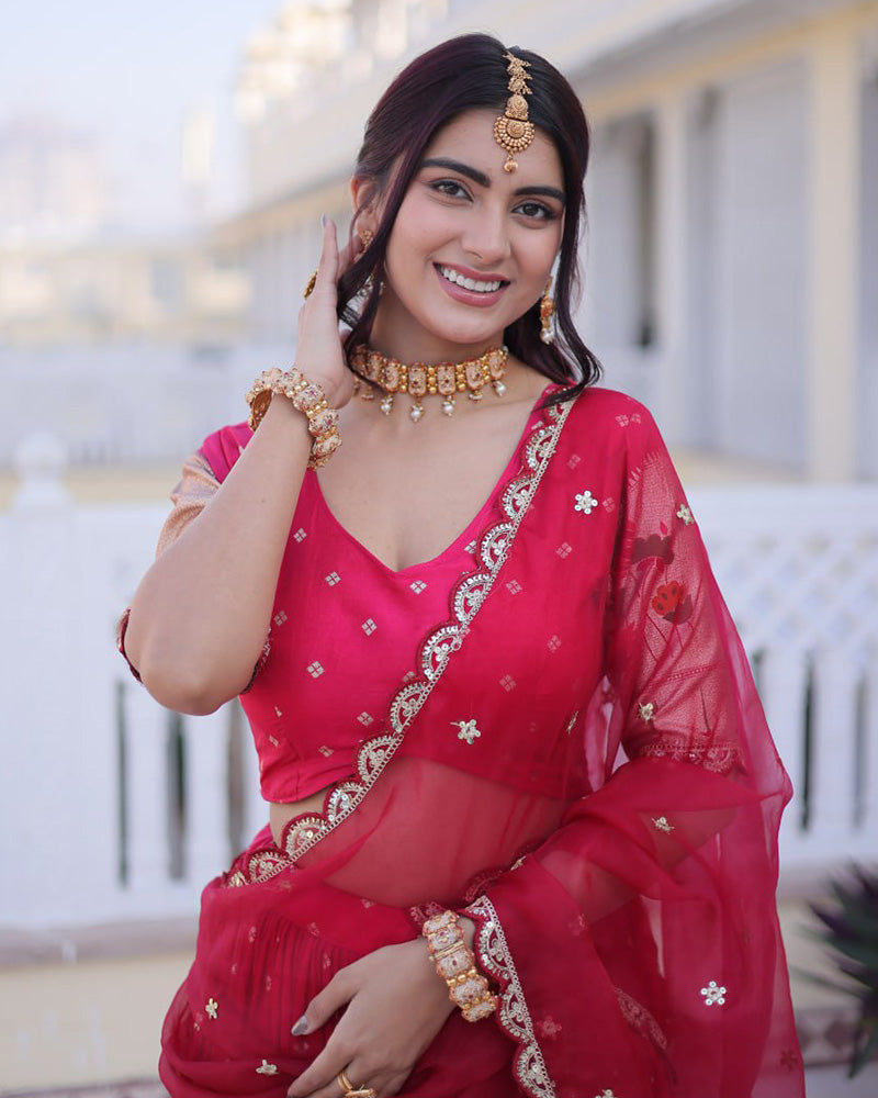 Pink Color Dola Silk Embroidered Lehenga Choli