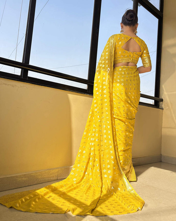Yellow Color Pure Viscose Georgette Saree