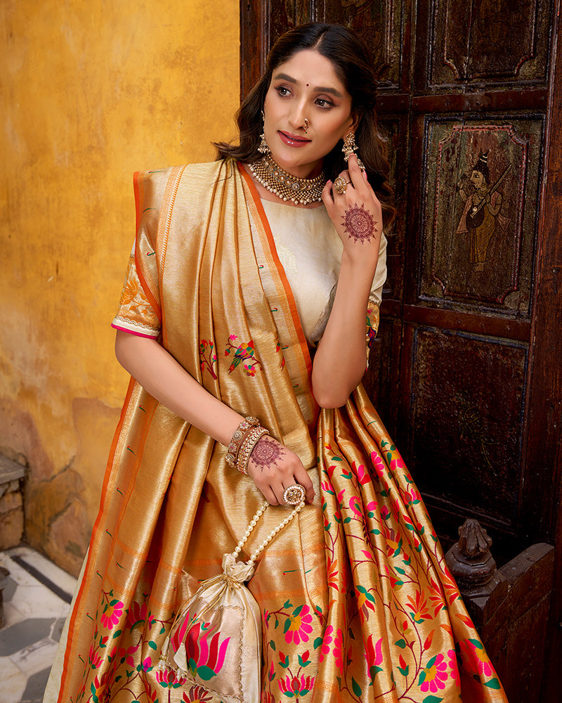 Off-White Color Paithani Silk Zari Weaving Lehenga Choli